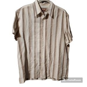 Michael Kors Men’s Size Medium  Striped Linen Cotton Blend Button Up  Shirt